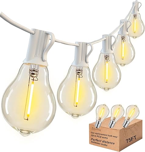 Miniatura 28 de DAMAING Tira de luces LED de 200 pies para exteriores con 100+5 bombillas LED Edison inastillables A39, resistente al agua, de grado comercial