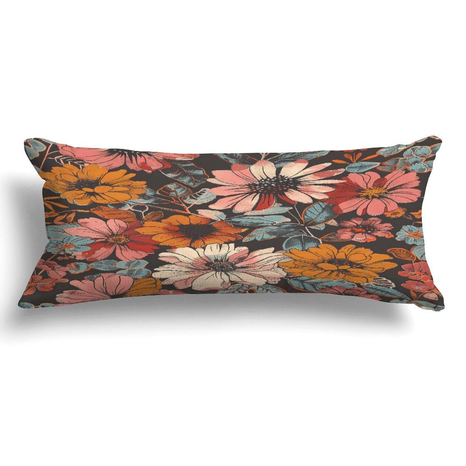 Long Pillow for Sleeping,Vintage Floral Nursery Long Body Pillow with Zipper 20x54in,Decorative Rectangle Body Pillowcase Case for Bedding Bedroom Sofa Couch Home Decoration