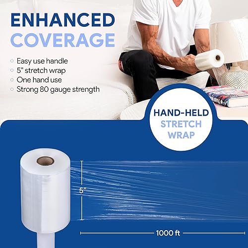 Miniatura 5 de International Plastics R - Mini película elástica industrial con asa de 5 pulgadas calibre 80 para envoltura de paletas suministros de mudanza