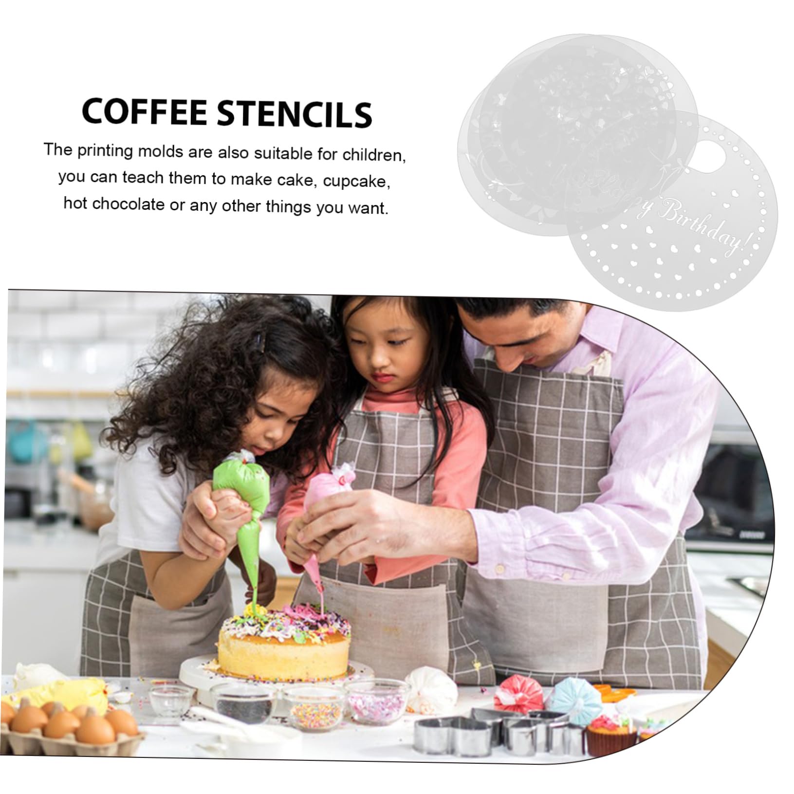 GRIRIW 1 Set Latte Art Stencils Decorative Sugar Powder Sieve for Coffee Decorations