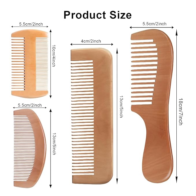 Set de 4 Peines de Bambú Natural para Mujer y Hombre miniatura 2