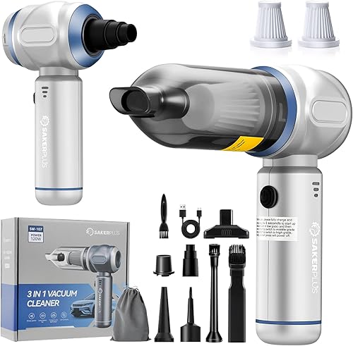 Aspiradora portátil sin cable, 3 en 1 de mano, 17500 PA de alta potencia, aspiradora de mano y plumero de aire para succión, soplado, inflado y