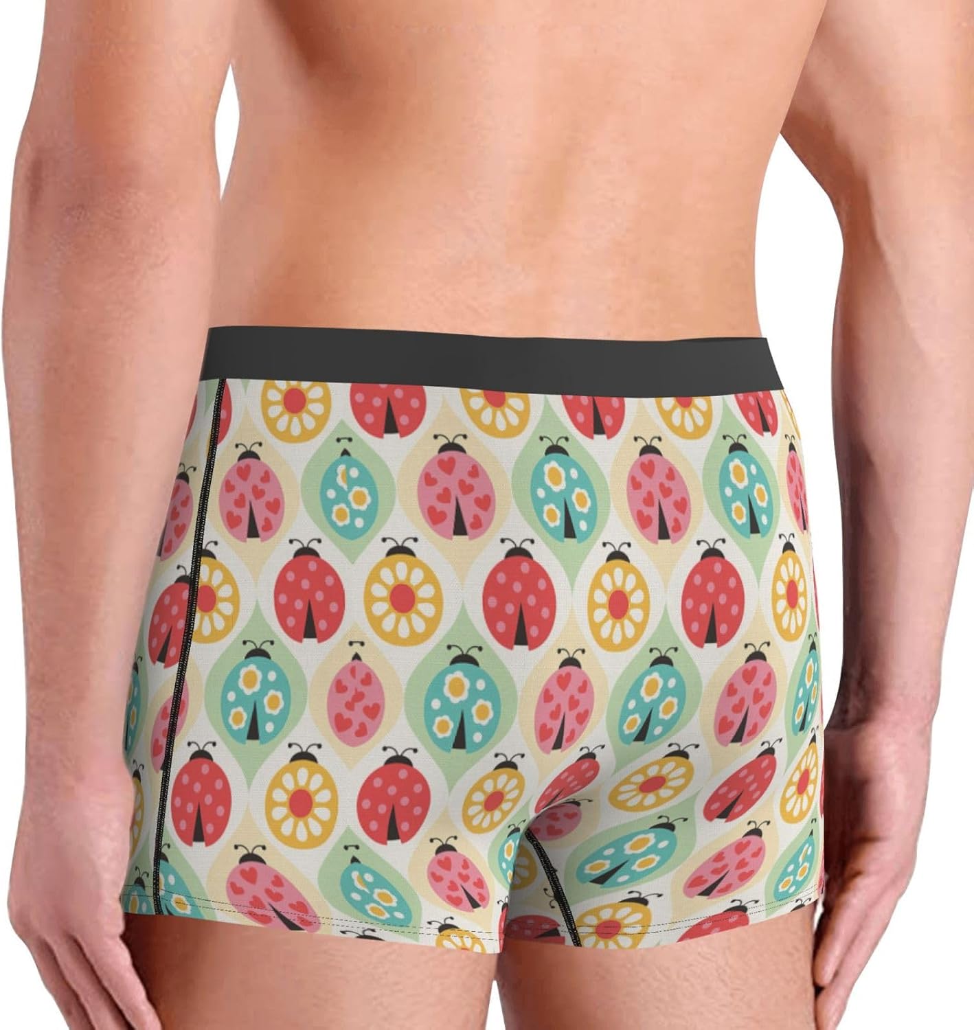 Funny Novelty Boxer Briefs Underwear for Men-Unique Humorous Design Boxer Shorts Ladybugs Cartoon Pattern Print