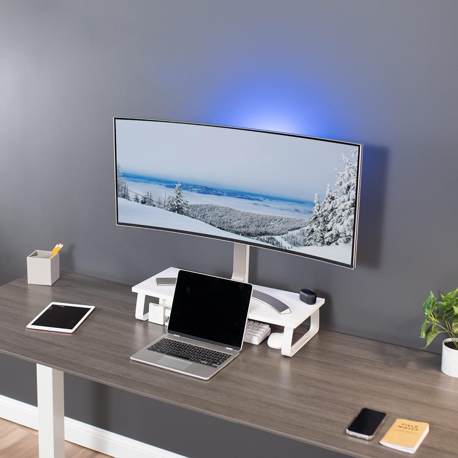 ErgoView Laminated Black Wood 24" Monitor Riser with Steel Support