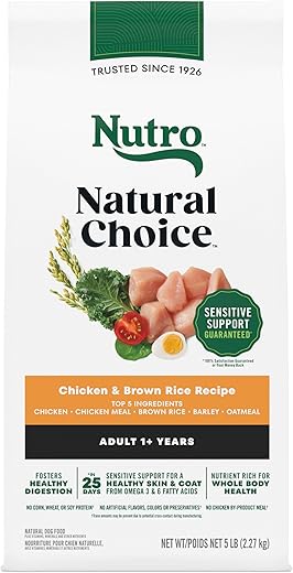 NUTRO NATURAL CHOICE Adult Dry Dog Food, Chicken & Brown Rice Recipe Dog Kibble, 5 lb. Bag