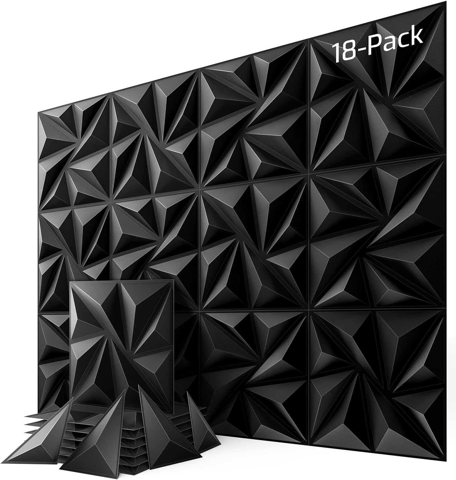 - 18-Pack 3D Wall Panels, 70" x 35" Textured Geometric Design Wall Tiles, PVC Decorative Wall Panels for Living Room, Bedroom, Bathroom, Office, Modern Wall Decor, Easy Install & Paintable - Black