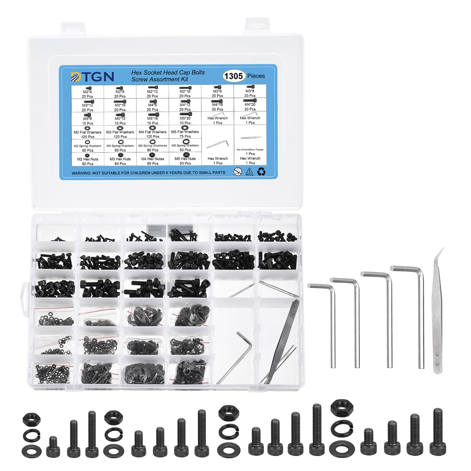 DTGN 1305Pcs Metric Screw Assortment, M2/M3/M4 Bolts and Nuts Kit