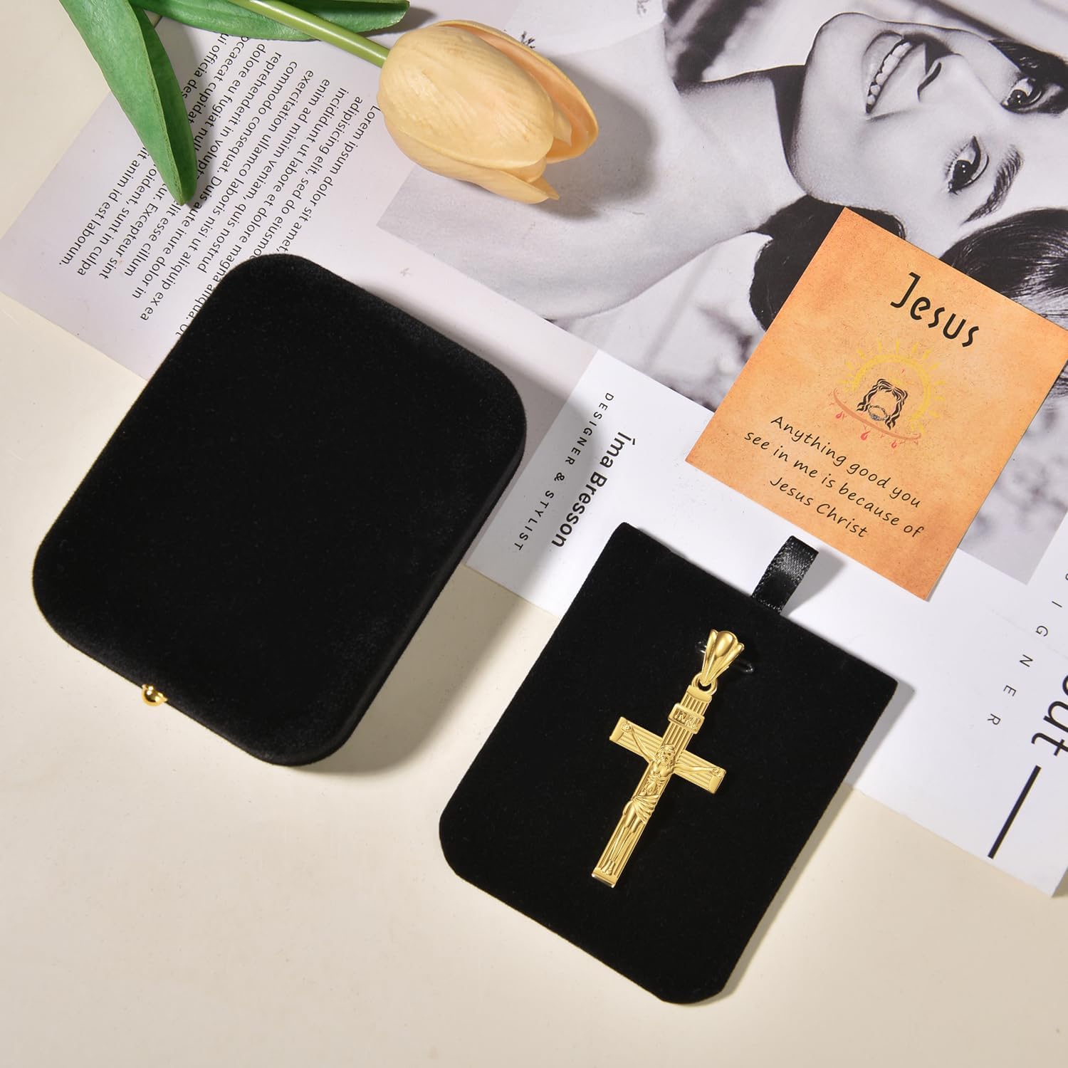 14K Gold Cross Necklaces Pendant for Men & Women, Solid Crucifix Cross Jewelry Charms for Husband, Wife Thin, Gender-Inclusive Cross Necklace Charm (A) - Image 7