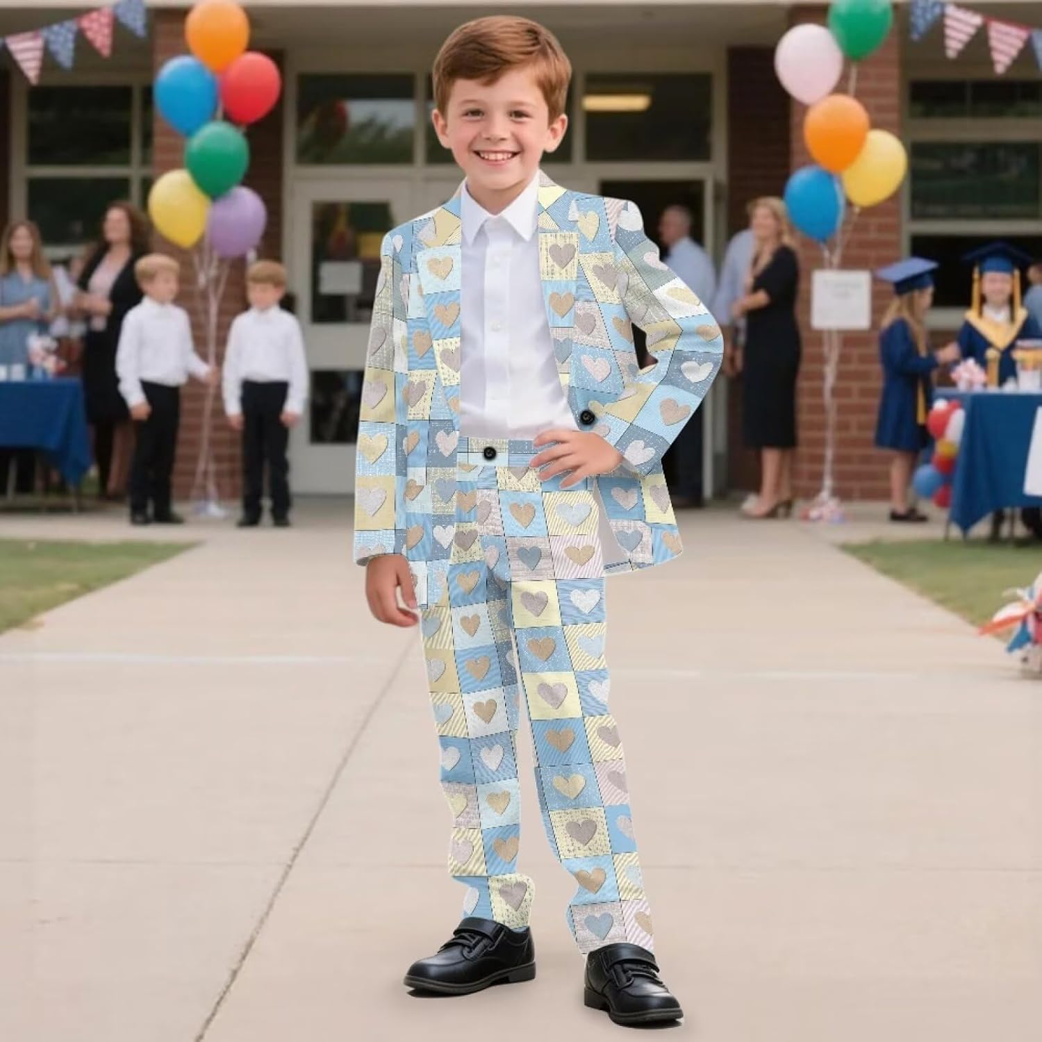 Boys Formal Suit Set, Comfy 2 Piece Blazer Sets Kids Slim Fit Tuxedo Outfit, Blazer Jacket and Pant Size 5-14 Years