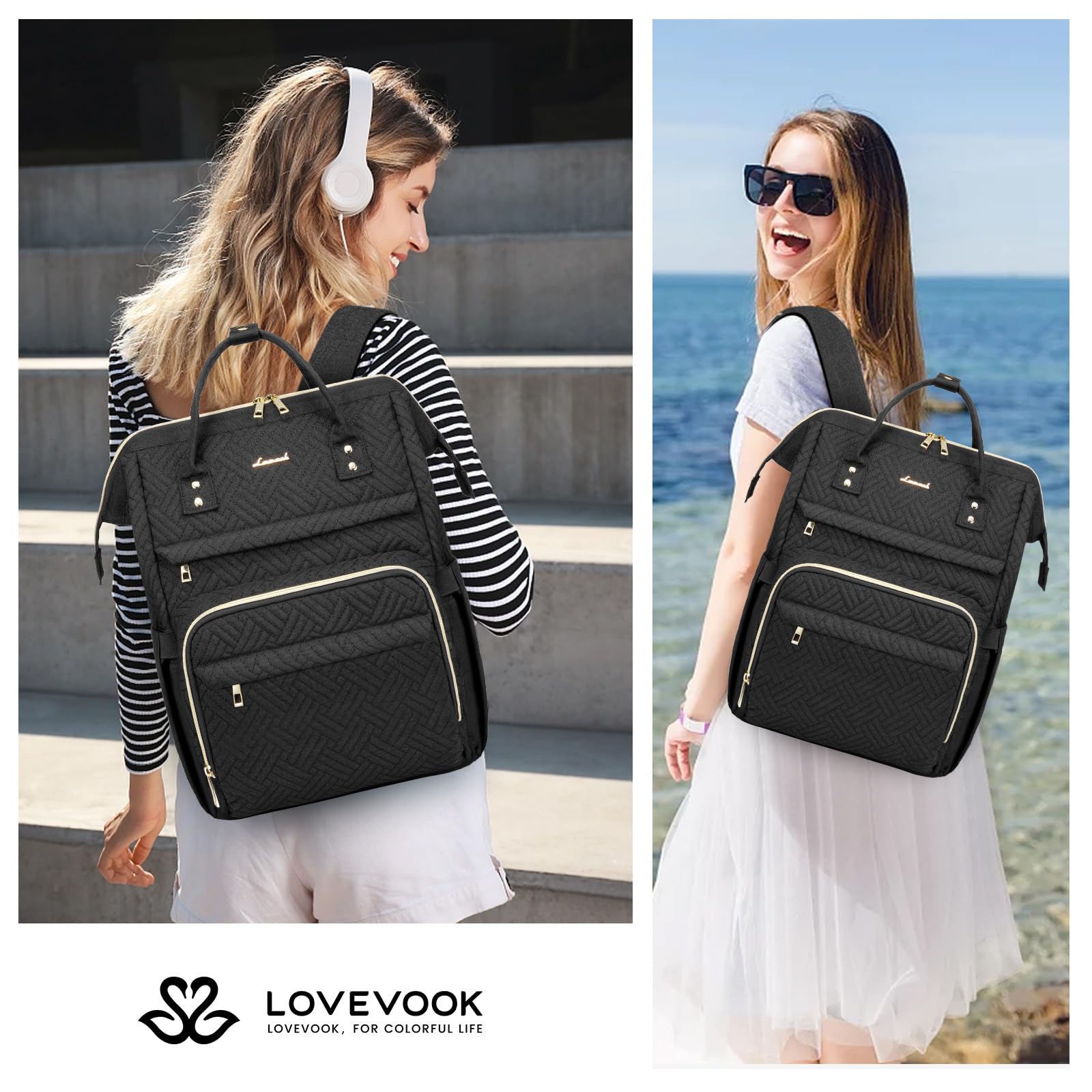 LOVEVOOK Laptop Backpack for Women,17 Inch Professional Womens Travel Backpack Purse Computer Laptop Bag Nurse Teacher Backpack,Waterproof College Work Bag Carry on Back Pack with USB Port,Black Plait : Electronics