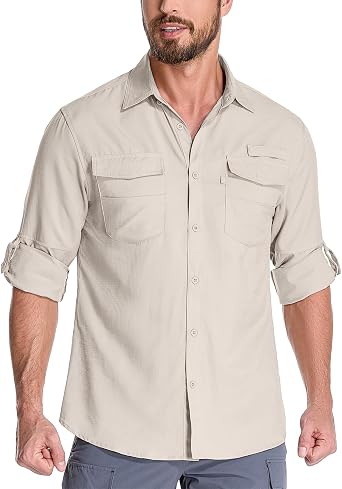 Mens Long Sleeve Sun Protection Shirts UPF 50+ UV Quick Dry Cooling Fishing Shirts for Safari Hiking Travel Camping