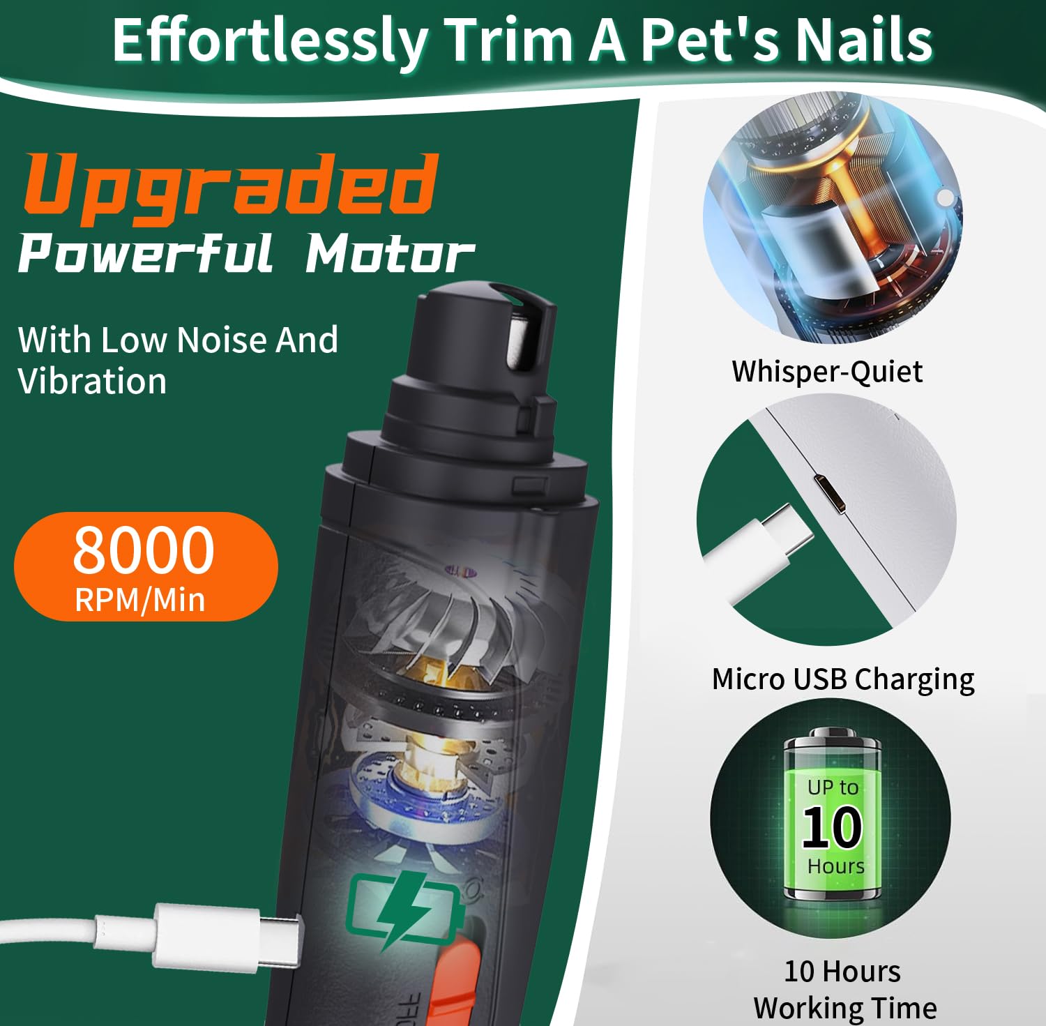 2-in-1 Cat Nail Clippers & Dog Nail Clippers Trimmers for Large Medium Small Dogs Cats Claw Trimmer Quick Sensor and Safety Guard USB Rechargeable with 2 LED Lights Dogs Nail Trimmer - image 7