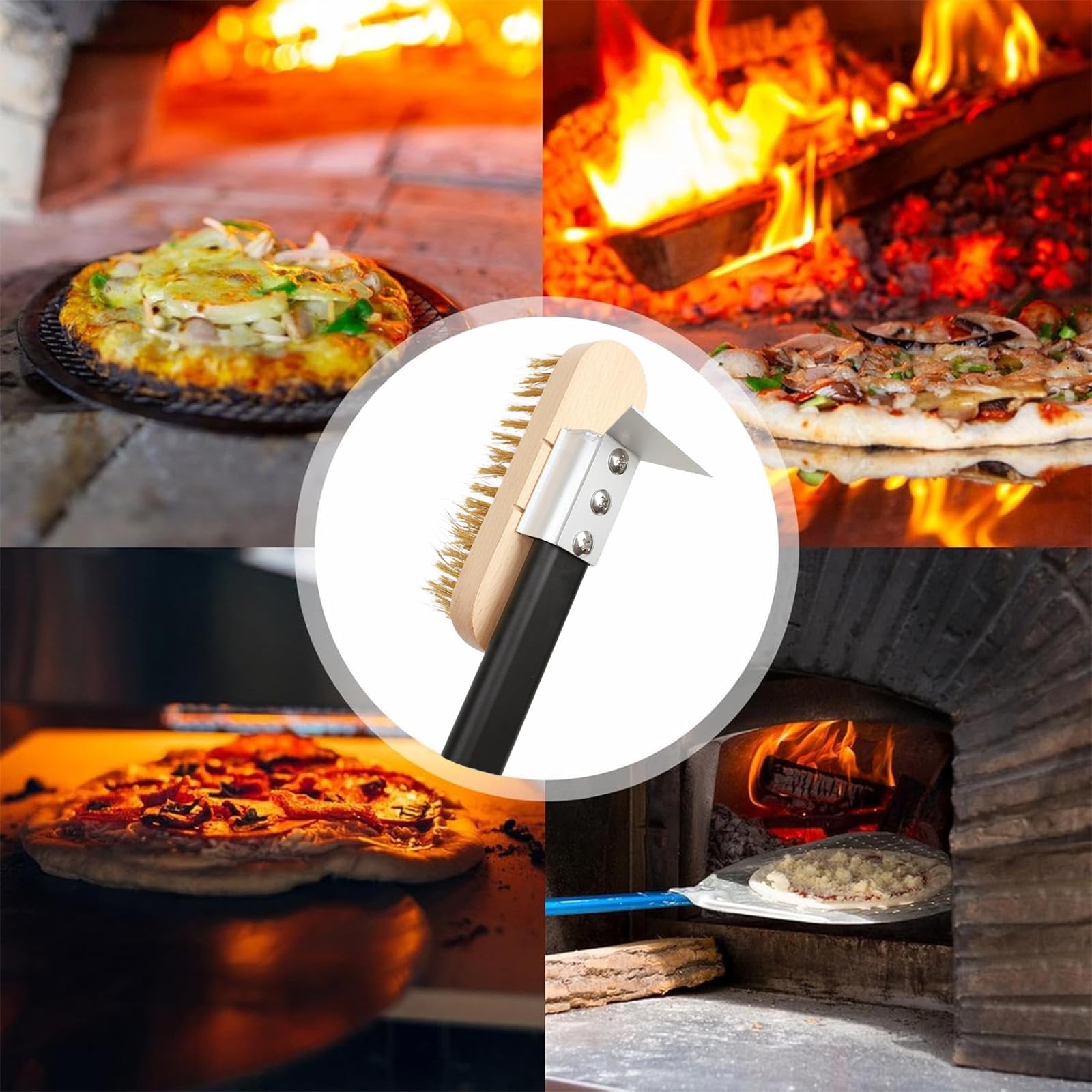 Cepillo para horno de pizza, 130 cm, con rascador de acero, mango de aluminio extraíble y cepillo de latón, ideal para limpieza de hornos, piedras para pizza y barbacoas