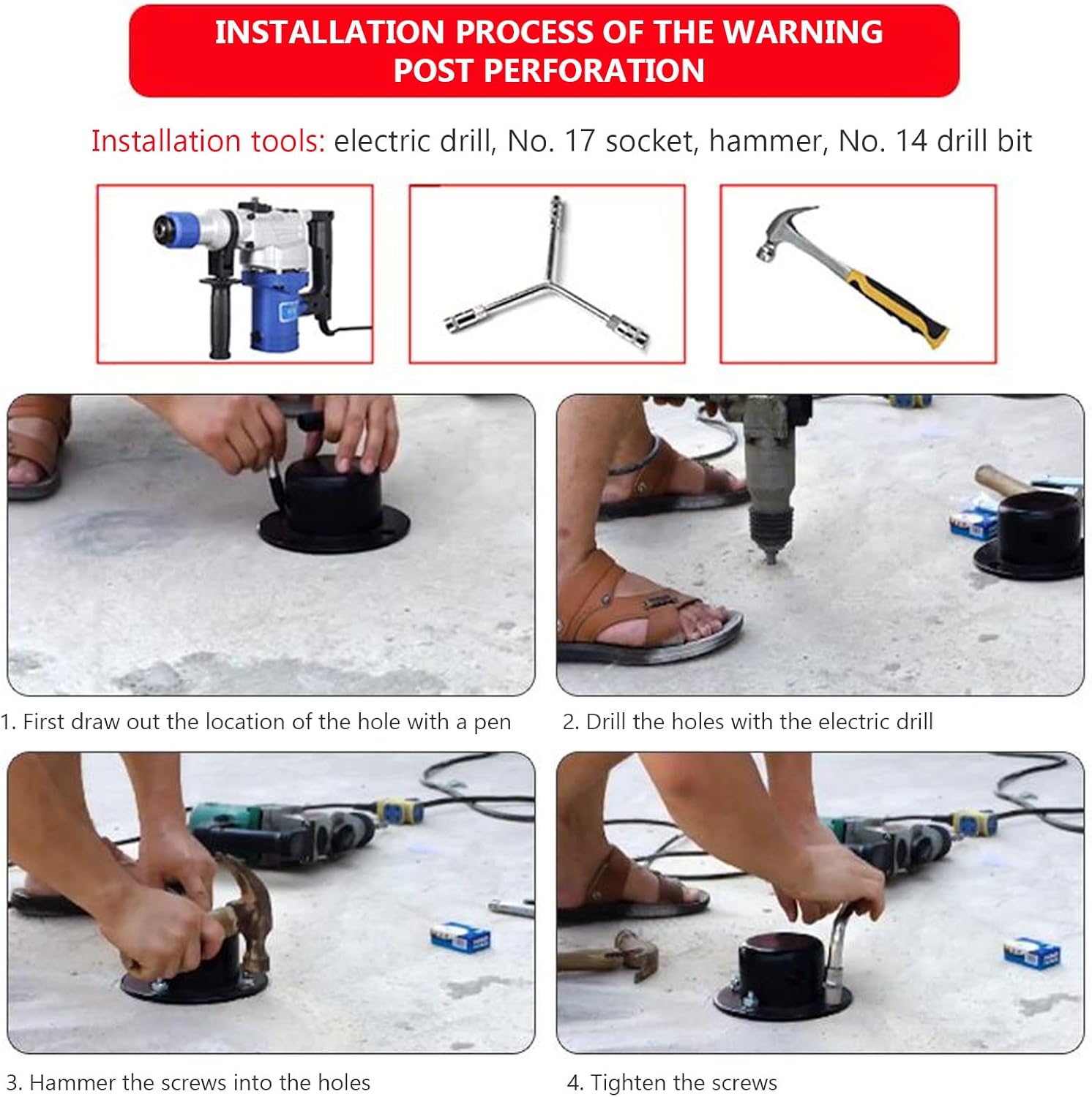 Security Parking Bollards, Concrete Reflective Tape Barrier for Driveways & Commercial Use, Car Security, Durable Metal