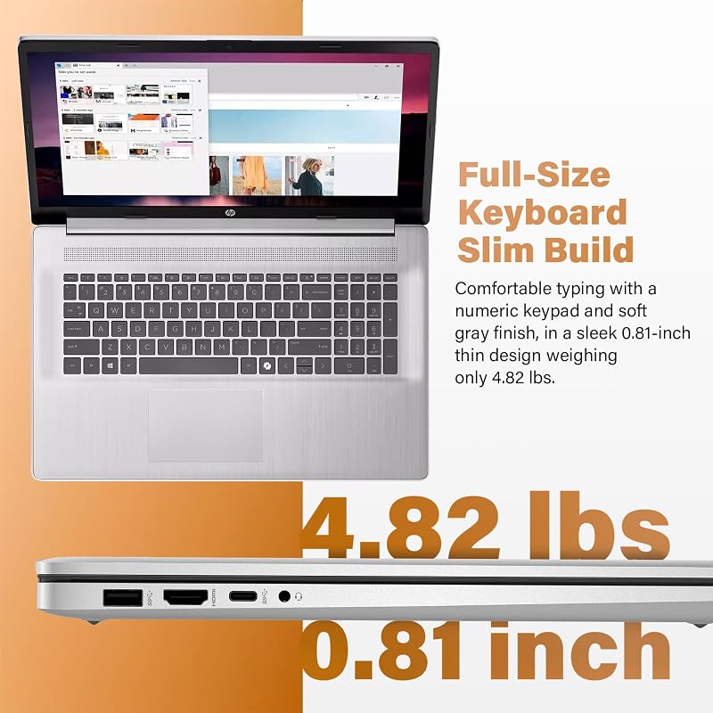 HP 17 Touchscreen Business Laptop - 17.3" Anti-Glare HD+ Display, Windows 11 Pro, Copilot Computer, AMD Ryzen 5 7430U (up to 4.3GHz), Backlit Keyboard, Wi-Fi 6, Fast Charge | 16GB RAM + 512GB SSD image 6