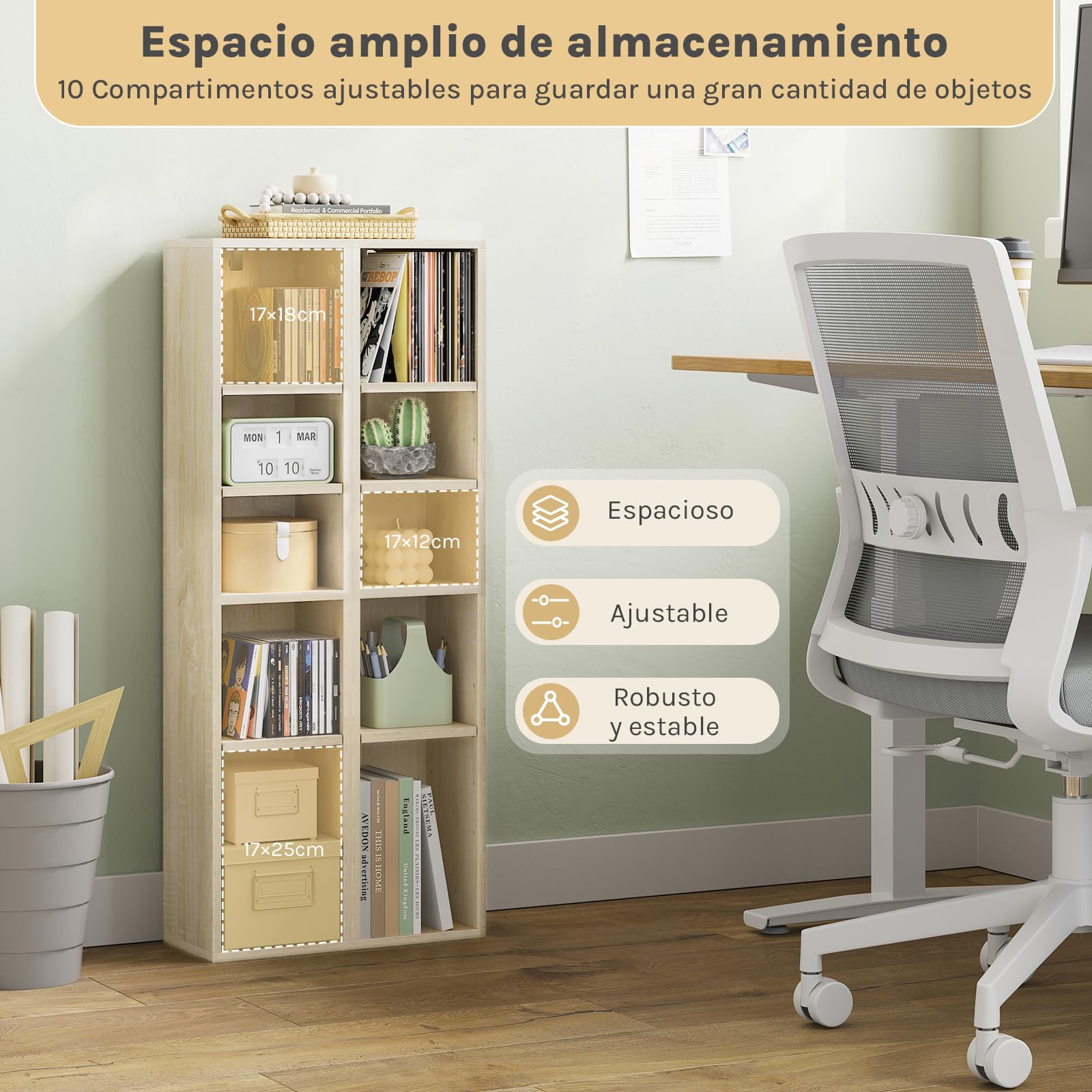 WOLTU Librería Estantería Alta para Libros | de 5 Niveles, Cubos de Colocación Libre, Biblioteca Separador para Libros y CDs, Roble Claro