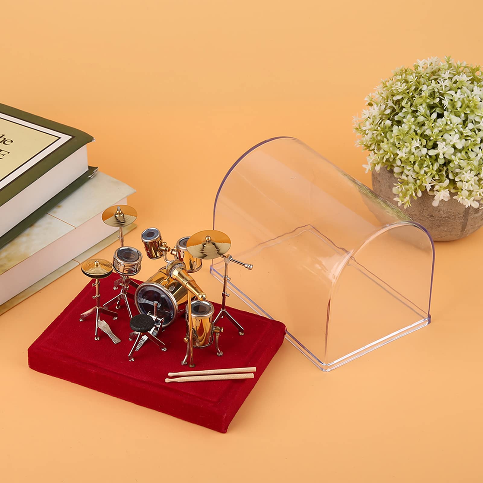 Modelo de Batería en Miniatura, Hermosa Decoración Hecha a Mano, Oficina en Casa, Material Duradero con Baño de Oro, Caja de Almacenamiento Incluida (14cm)