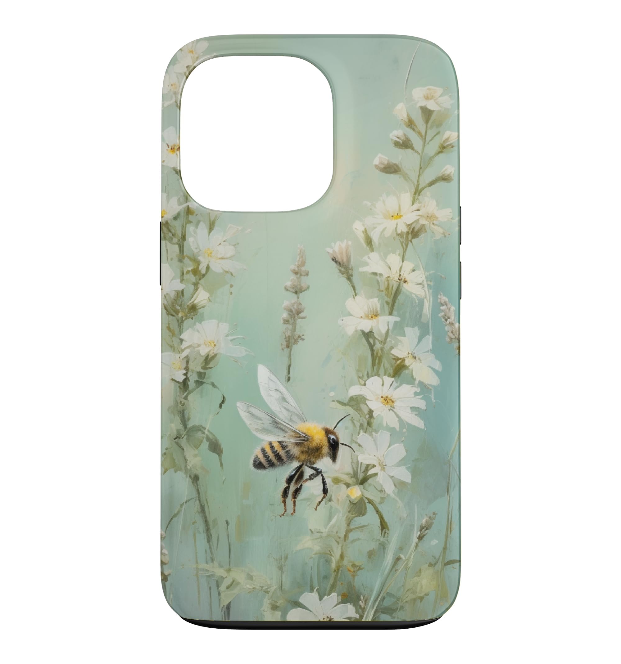 Sage Green Bee with Wildflowers Cottagecore Case for iPhone 13 Pro