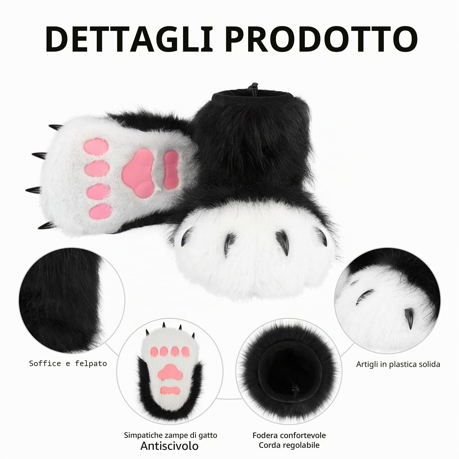 Pantofole pelose con animali, orso, gatto, lupo, cane, volpe, pelo, piedi, zampa, artiglio, scarpe, stivali pelosi, accessori per costume per adulti e bambini
