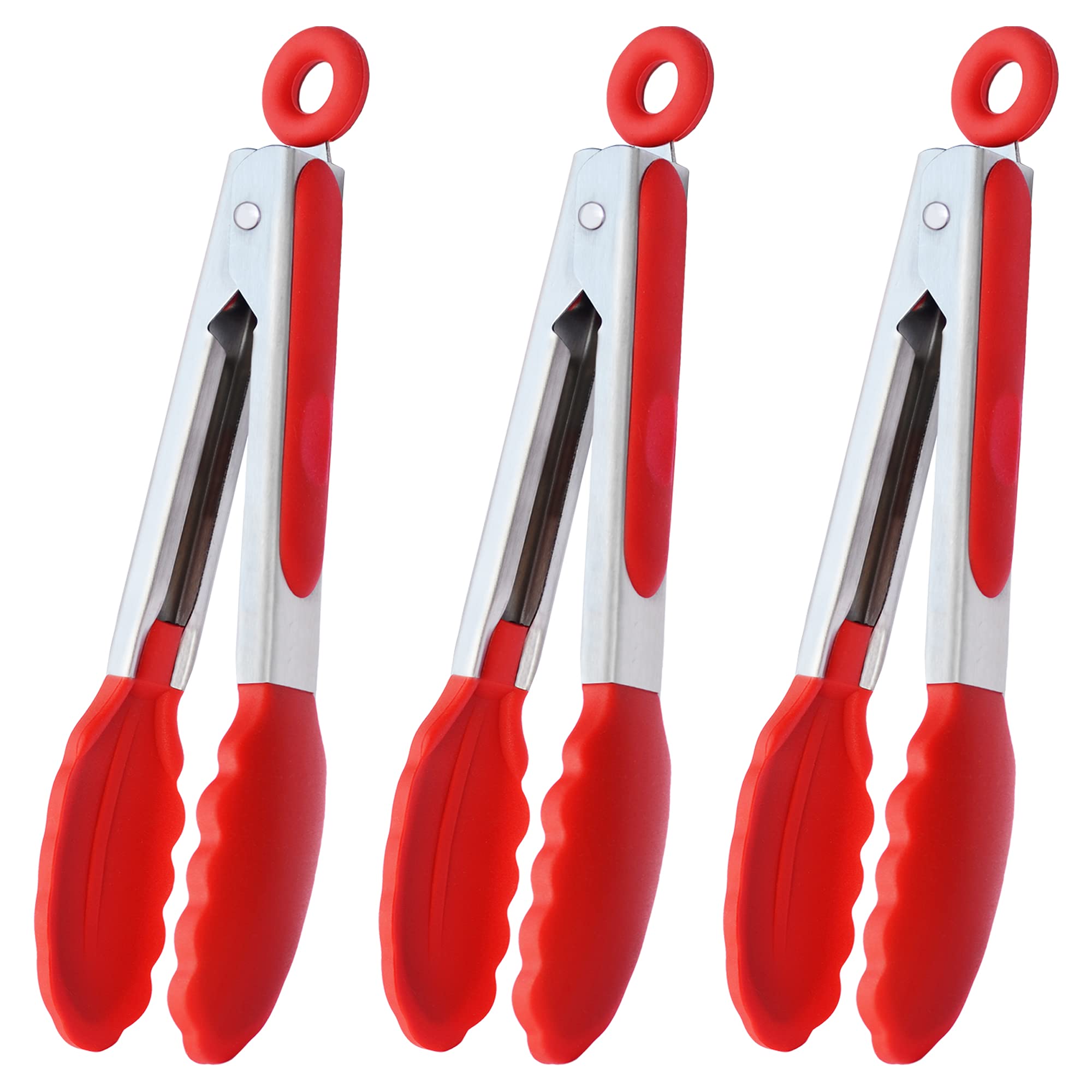 HINMAY Mini pinzas de silicona de 7 pulgadas, pinzas pequeñas para servir, juego de 3 (rojo)