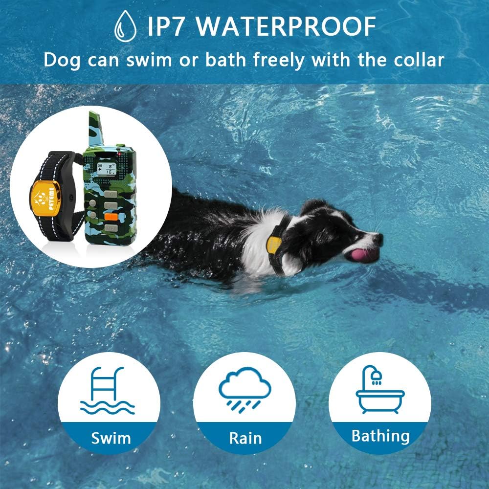 Dog Training Collar with 2800Ft Remote, Peteme Rechargeable Dog Shock Collar Waterproof with Beep, Vibration, Adjustable Shock Levels for Small Medium Large Dogs