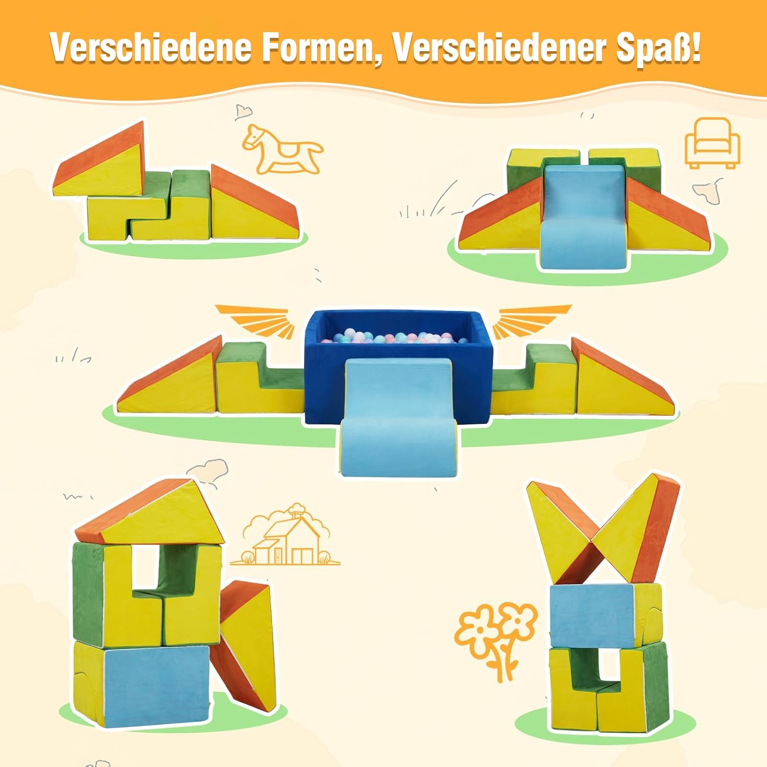 Schaumstoff Bausteine Kinder, Schaumstoff Kletterblöcke XXL, 6 Softbausteine Baby für Zuhause, Montessori Riesenbausteine Spielzeug, Weich&Rutschfest, Waschbare Hülle, Indoor Spielplatz Kinder