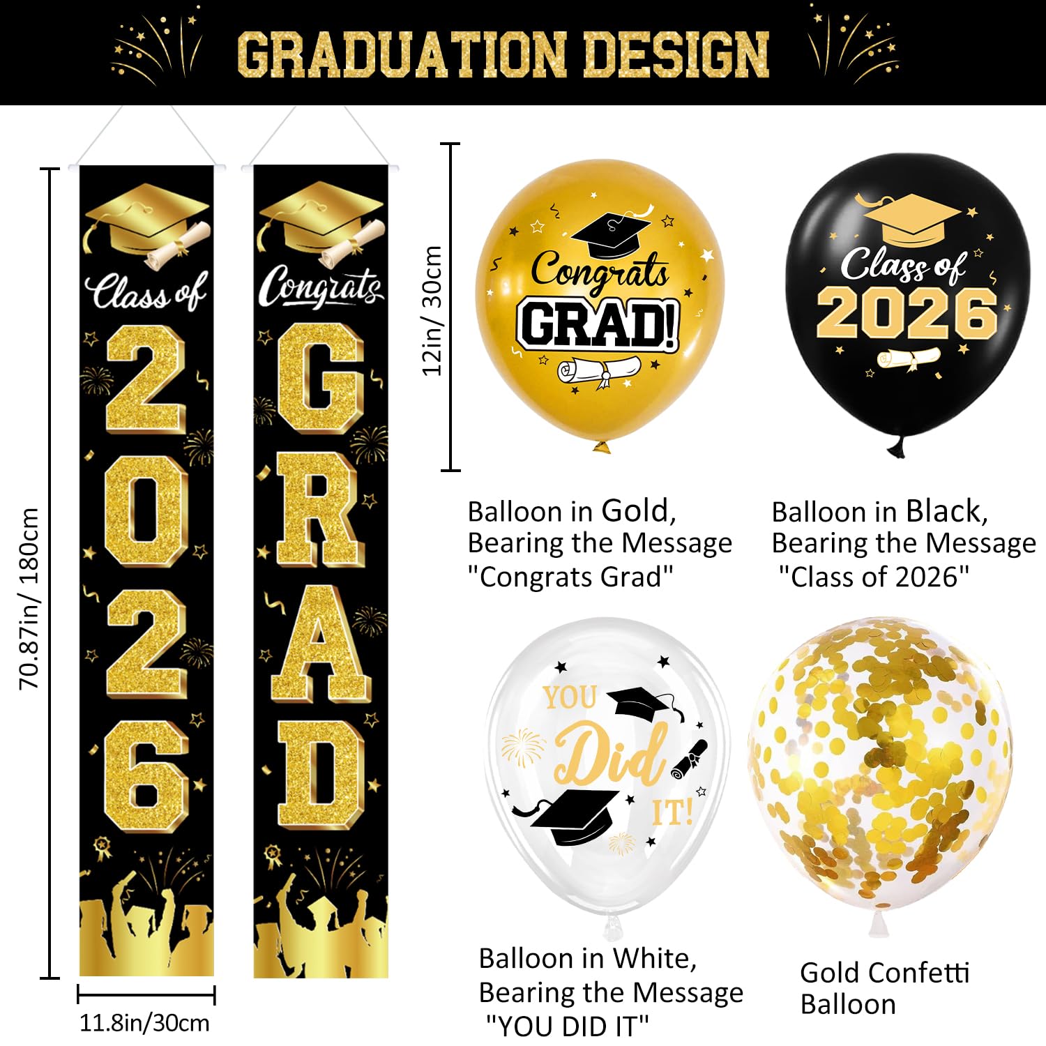 Snapklik.com : Graduation Decorations Class Of 2026 - Black And Gold ...
