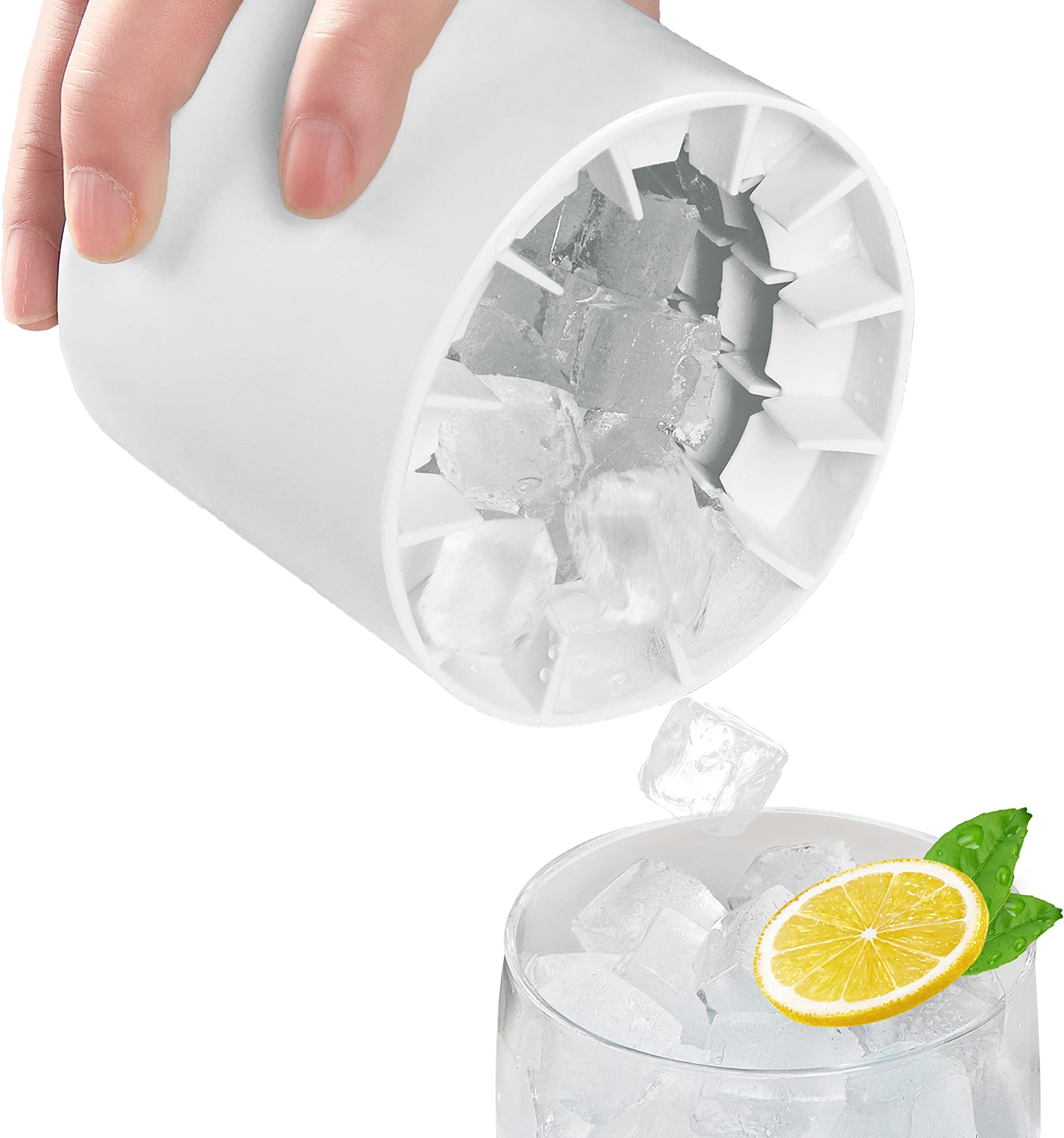 Silicone Ice Cube Maker Cup, Cylinder Trays Lattice Ice Cube Mold, Made of Food Grade Silicone and ABS Material, Holds to 60 Ice Cubes, Press-Type Easy-Release Ice Maker Tray, Safe (Yellow and White)