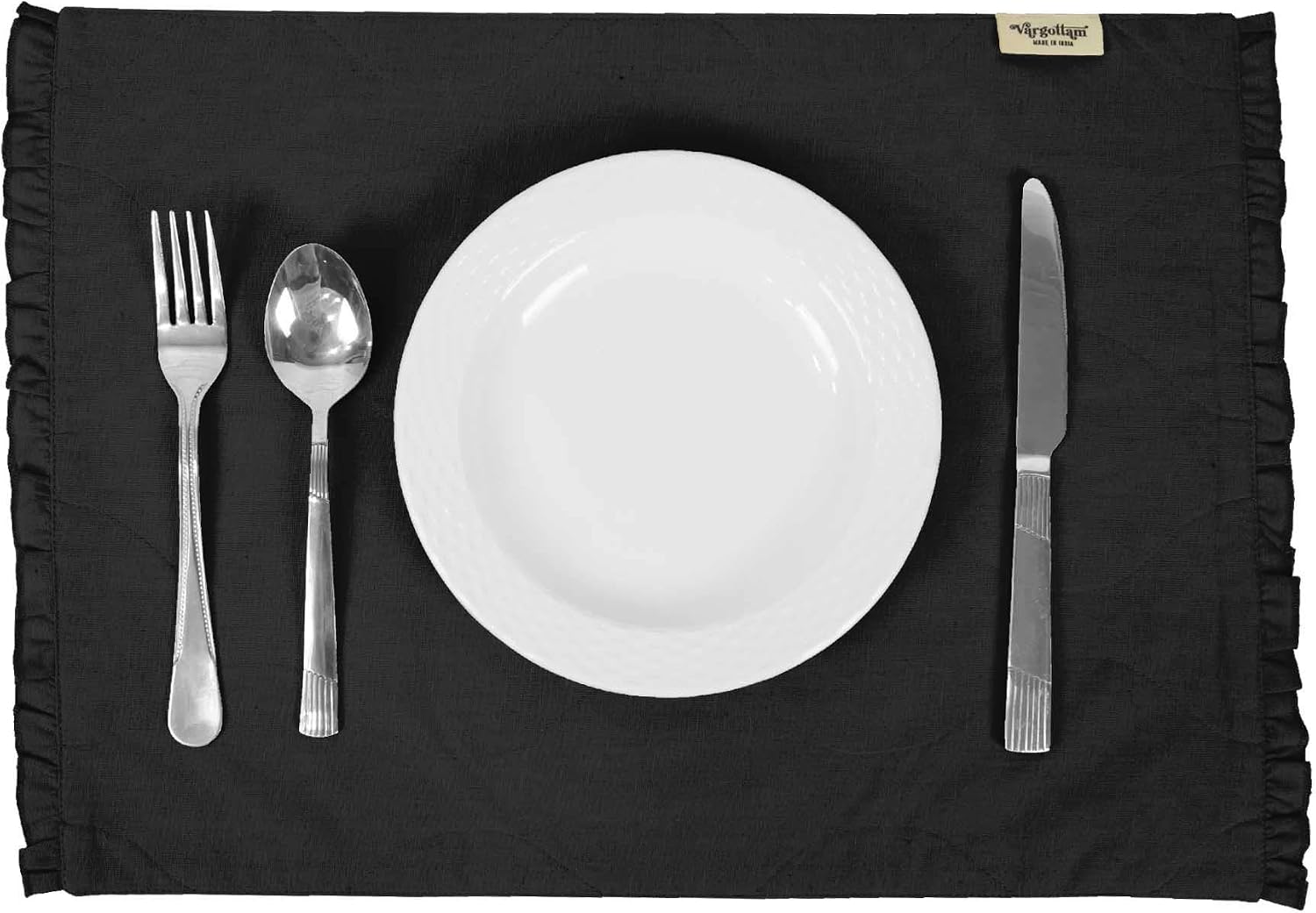 Black Home Decor Reversible Table Decor Frill Placemats Reversible Dining Mat-Set of 4
