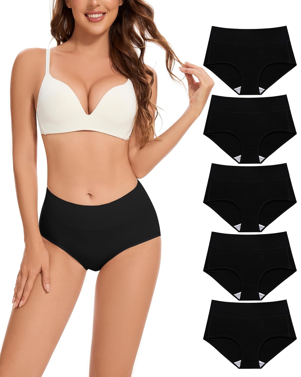 Cotton Underwear for Women High Waisted Full Coverage Briefs Soft Breathable Moisture Wicking Ladies Panties 5 Pack Multi