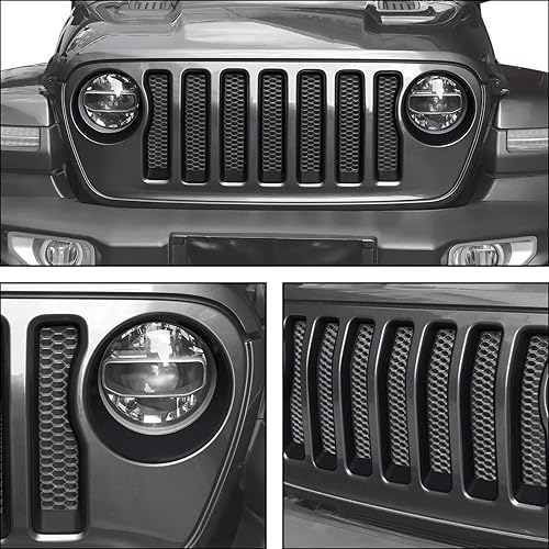 Miniatura 4 de JeCar Insertos para parrilla delantera y cubierta de faro delantero, accesorios exteriores compatibles con Jeep Wrangler 2018-2023 JL & Unlimited