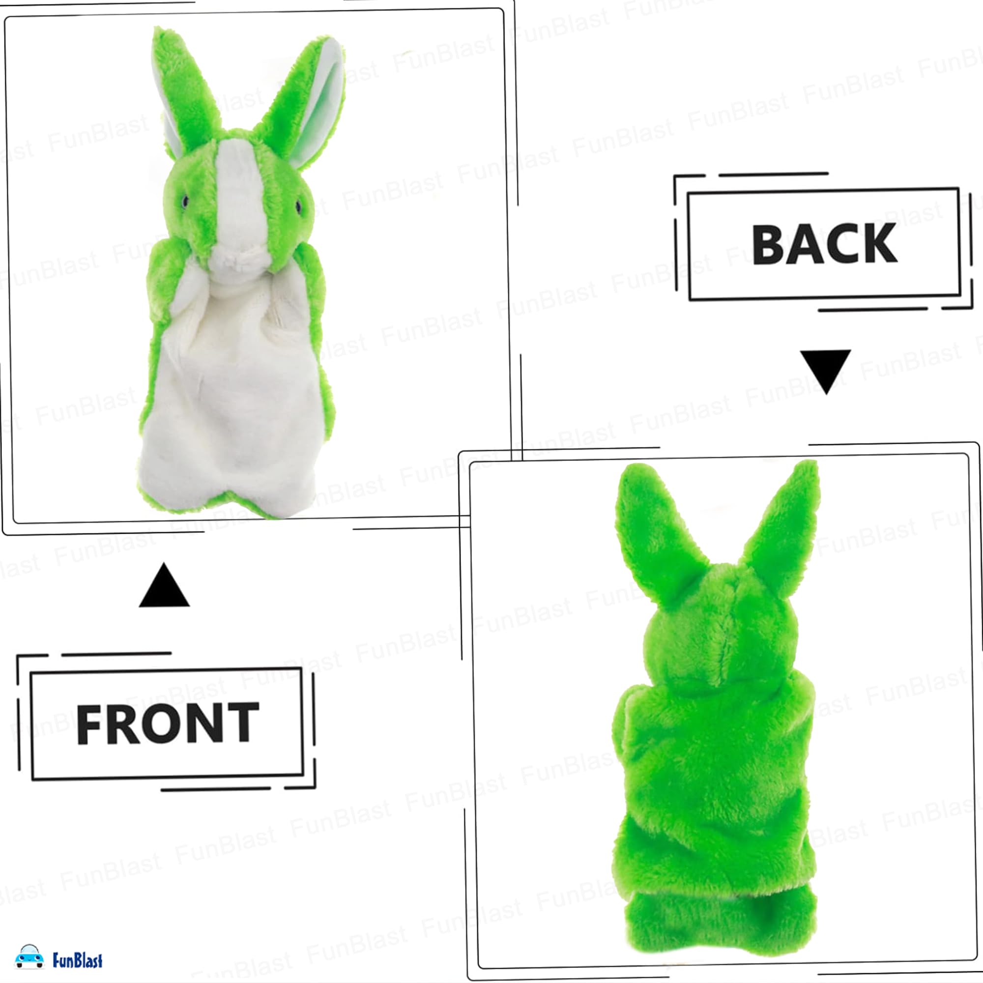 FunBlast Bunny Hand Puppet for Kids – Soft & Cute Pink Animal Puppet Toy for Storytelling, Fun Learning, Pretend Play, Role Play & Educational Activities for Children (Green) 3