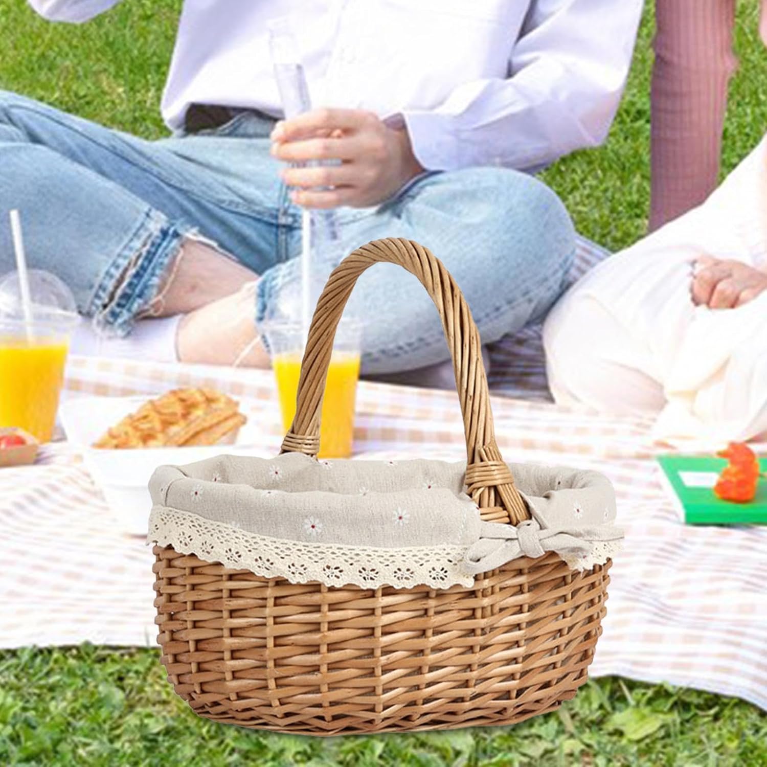 Handcrafted Wicker Basket Set for Outdoor Adventures and Home Decor, M Beige