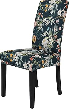 Gibelle Chair Covers Dining Room Set of 4, Stretch Spandex Slipcover for Dining Room & Kitchen Parsons Chairs, Removable Washable Seat Protector Cover Floral, Black