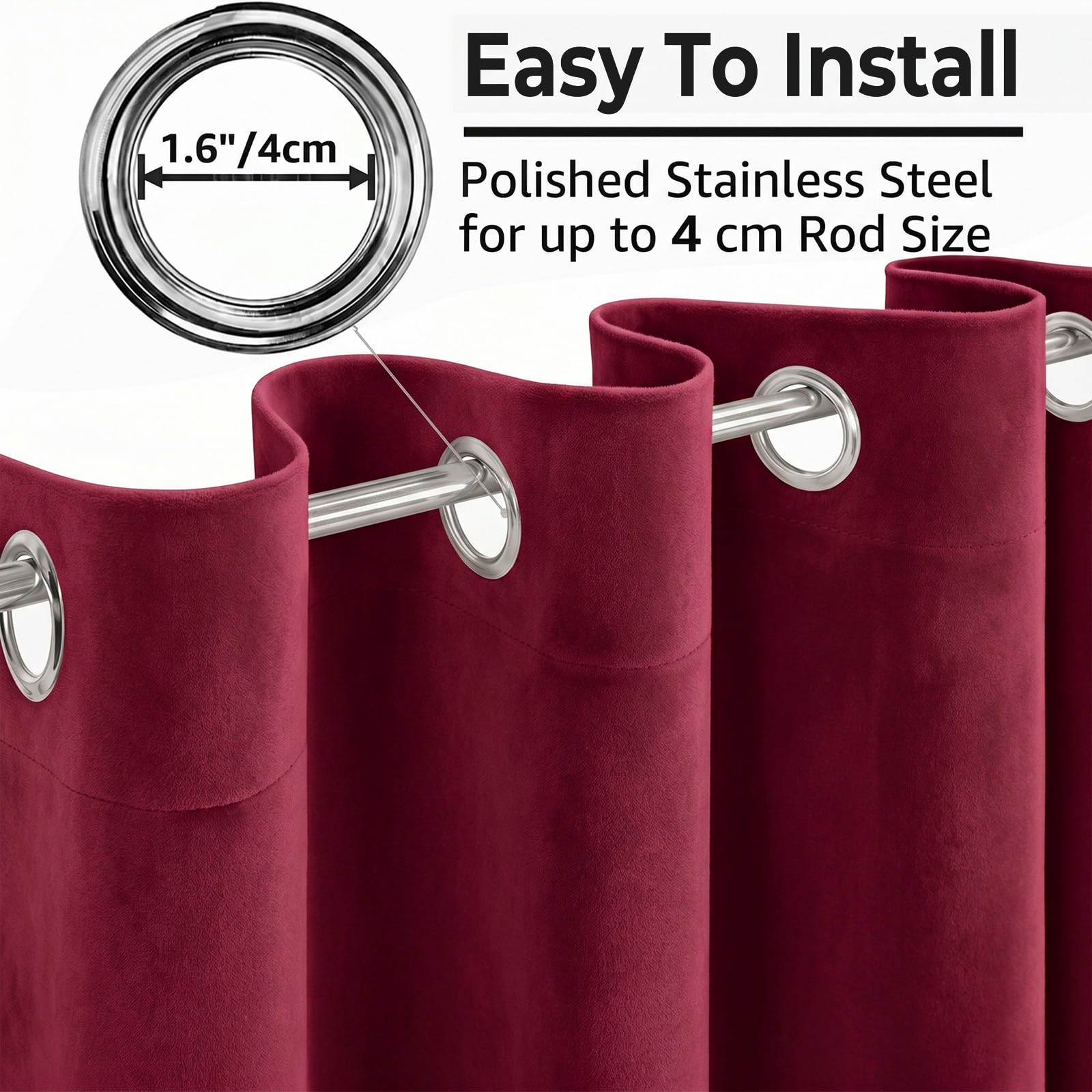 Ystyle Rideau Velours Thermiques Lot De 2, Rideau 100% Occultant, 140×225cm, Bourgogne