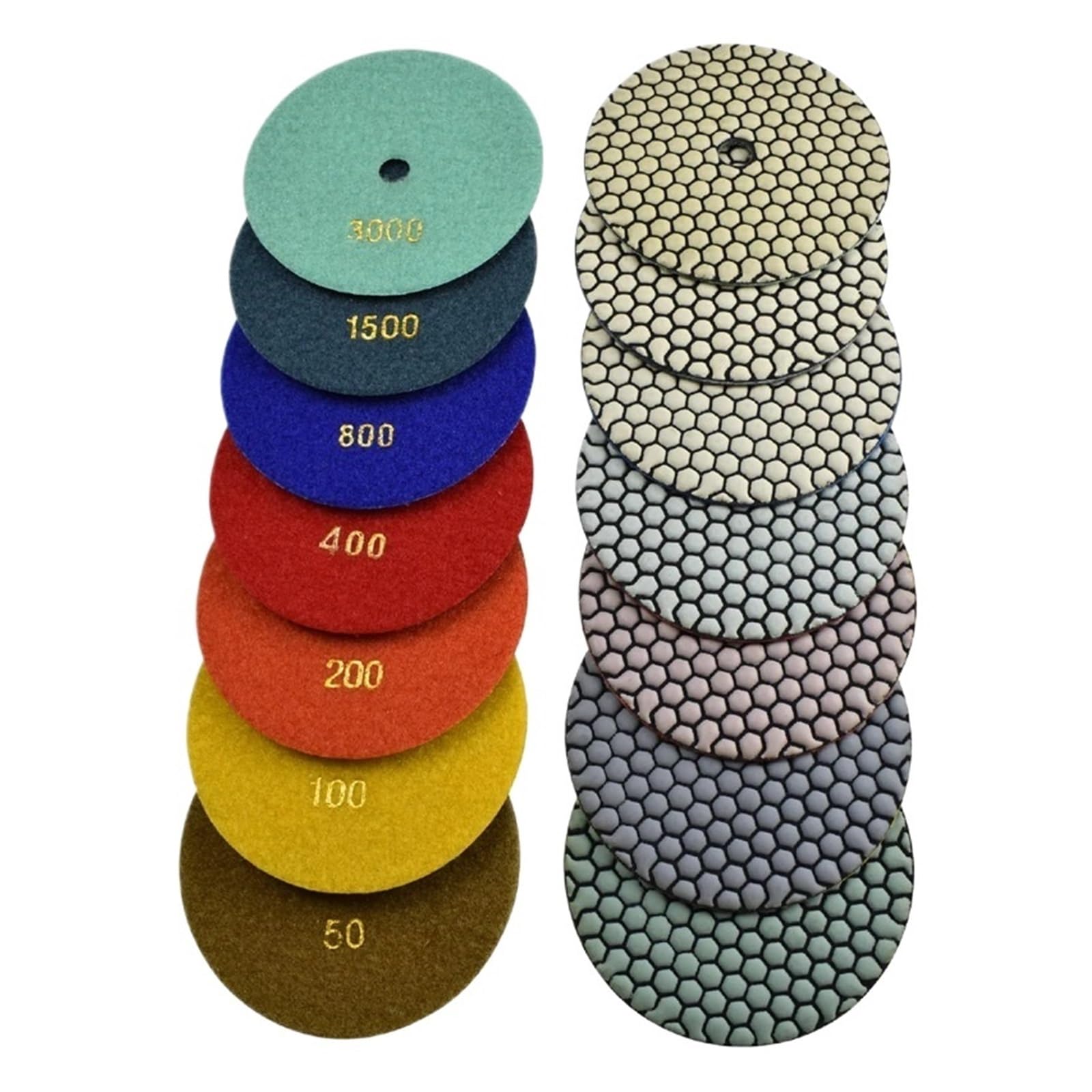 Juego de almohadillas pulido en seco 5 pulgadas y 125 MM, discos papel lija abrasivo 7/10 piezas for reparación piedra mármol granito