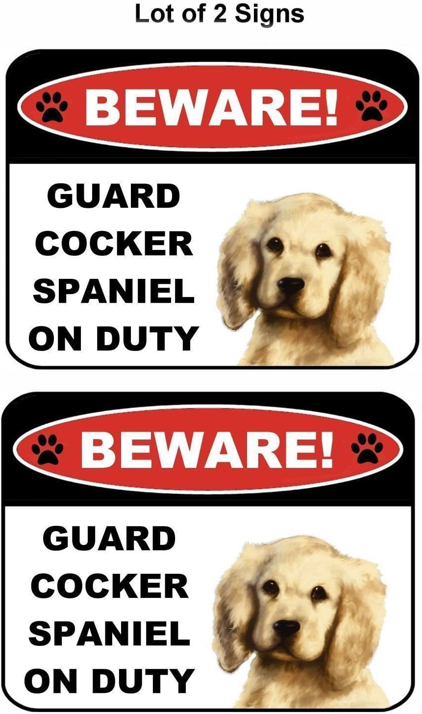 2 Count Beware Guard Cocker Spaniel (v1) on Duty 9 inch x