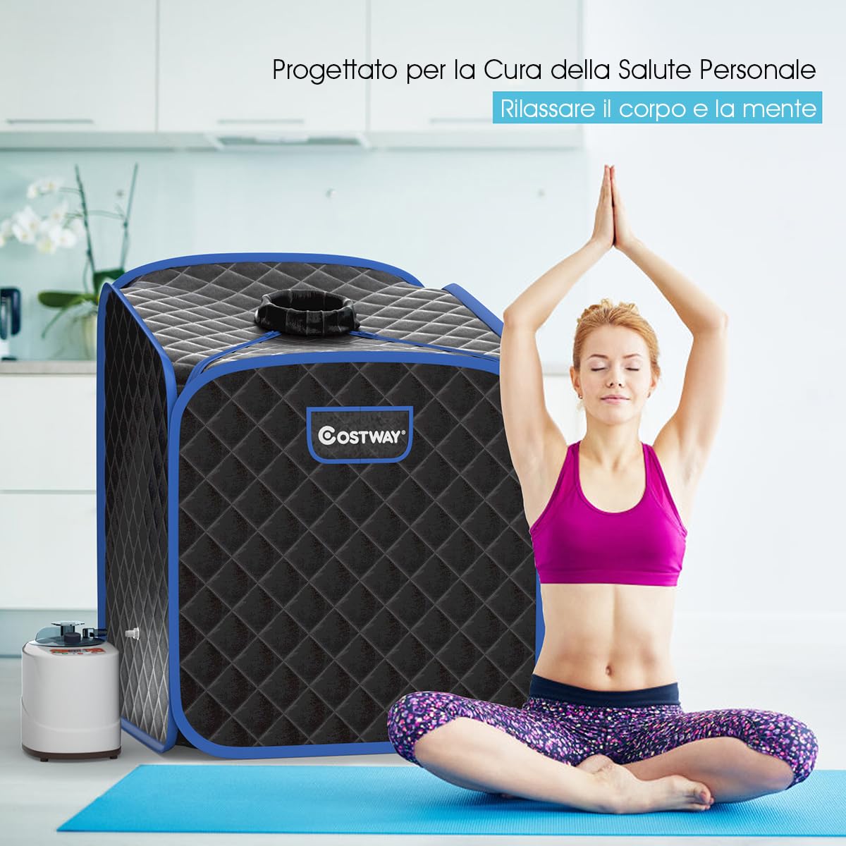 COSTWAY Cabina Sauna a Vapore, Sauna da Casa Portatile con Telecomando, 9 Livelli di Temperatura, Timer 99 Minuti e Sedia Pieghevole, Spa Personale per Casa (Nero)