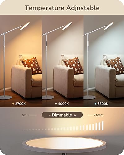 Miniatura 5 de Lámpara de pie LED de lectura EDISHINE, lámpara regulable brillante de 1600LM con puerto tipo C, lámparas de pie altas con cabezal y brazo flexibles