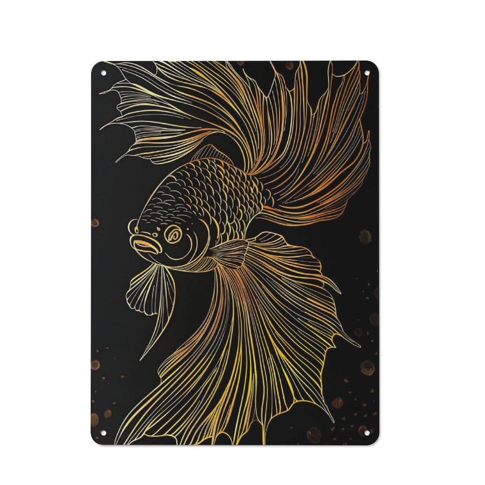 Junmoney Golden Lion Koi Fish Printed Metal Sign 40X30cm For Home Office Or Studio, A Christmas Gift For People Styling Home Office And Studio