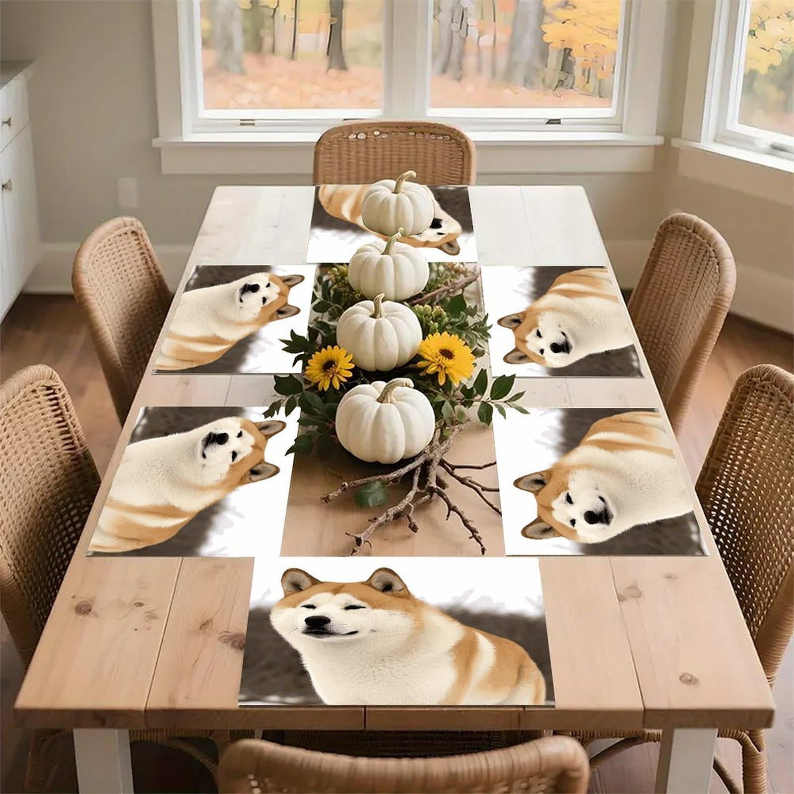 Akita Placemats Wipeable Heat Resistant Table Mats Washable Flax Place Mats Elegant Cloth Non-Slip Placemat for Kitchen Dinning Party Table Decor 12 * 18 in
