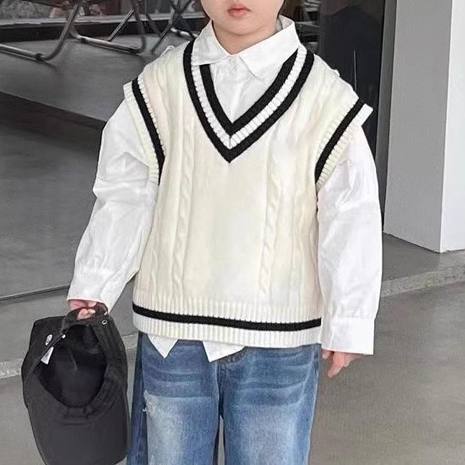 Boys Sweater Vest Toddler Kids Girls Cable Knit Vest V Neck Knitted Uniform Clothes Dress Vests