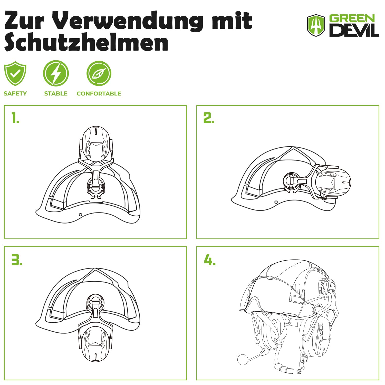 GREEN DEVIL Shield LD: Protezione dell'udito attiva con tecnologia Bluetooth 5.3, microfono integrato EN352, SNR 32 dB per falciatura e rumore intenso, Accessori