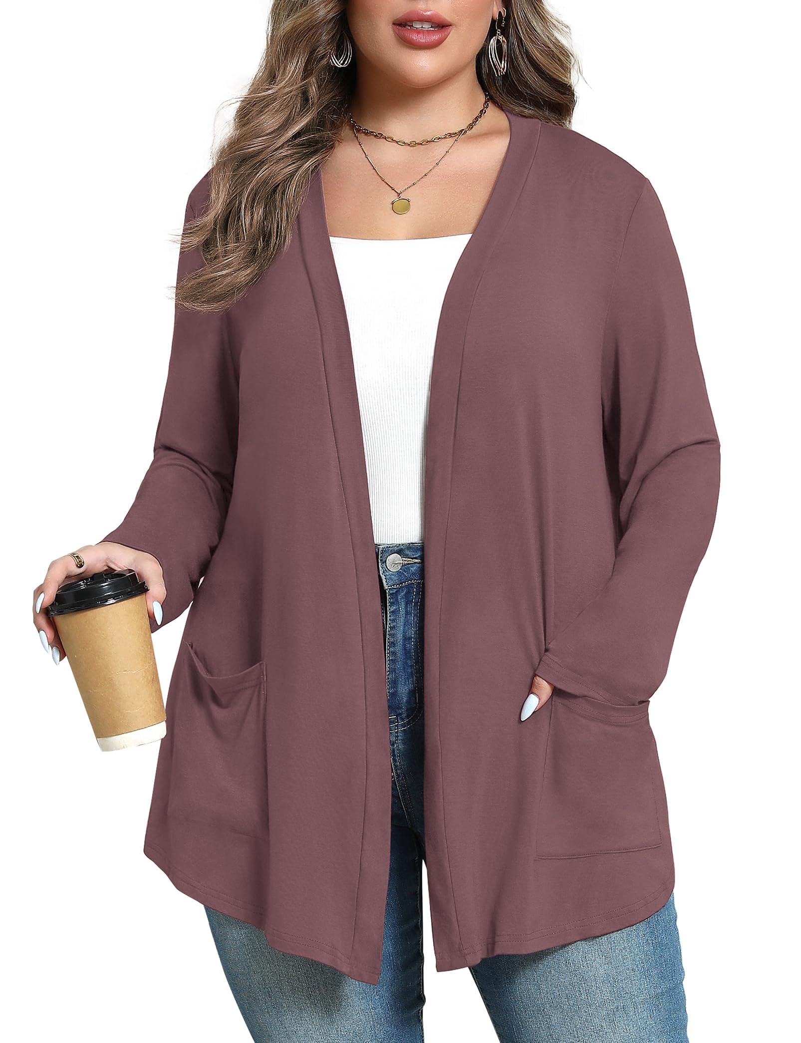 Plus Size Lightweight Cardigan for Women Soft with Pockets 1X-5X