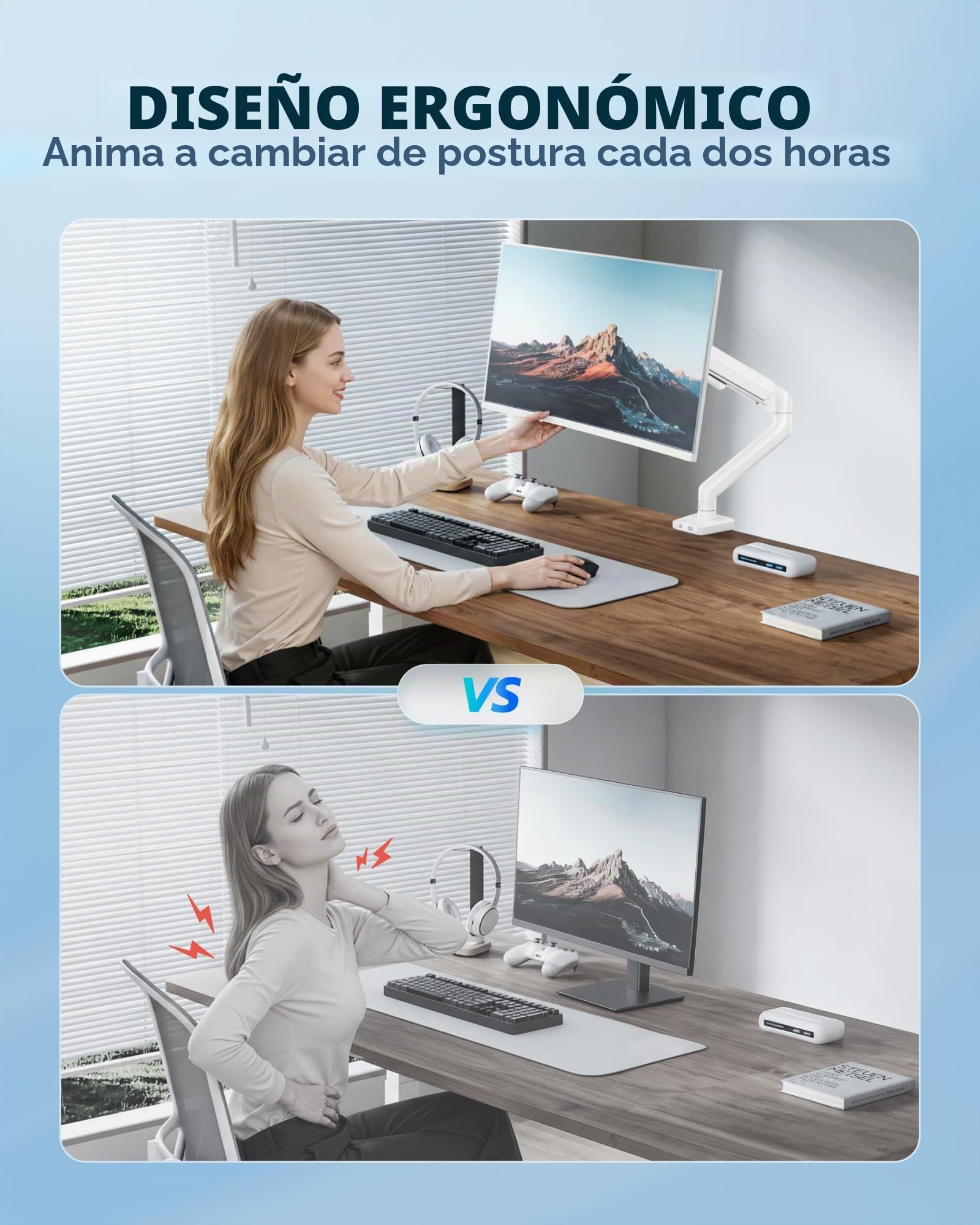 ARES WING Soporte de Monitor 17"-40" para Pantallas Planas y Curvas, Brazo de Monitor Altura Ajustable, Carga Máxima 12 kg, Compatible con VESA 75x75/100x100, Montaje de Escritorio Ergonómico