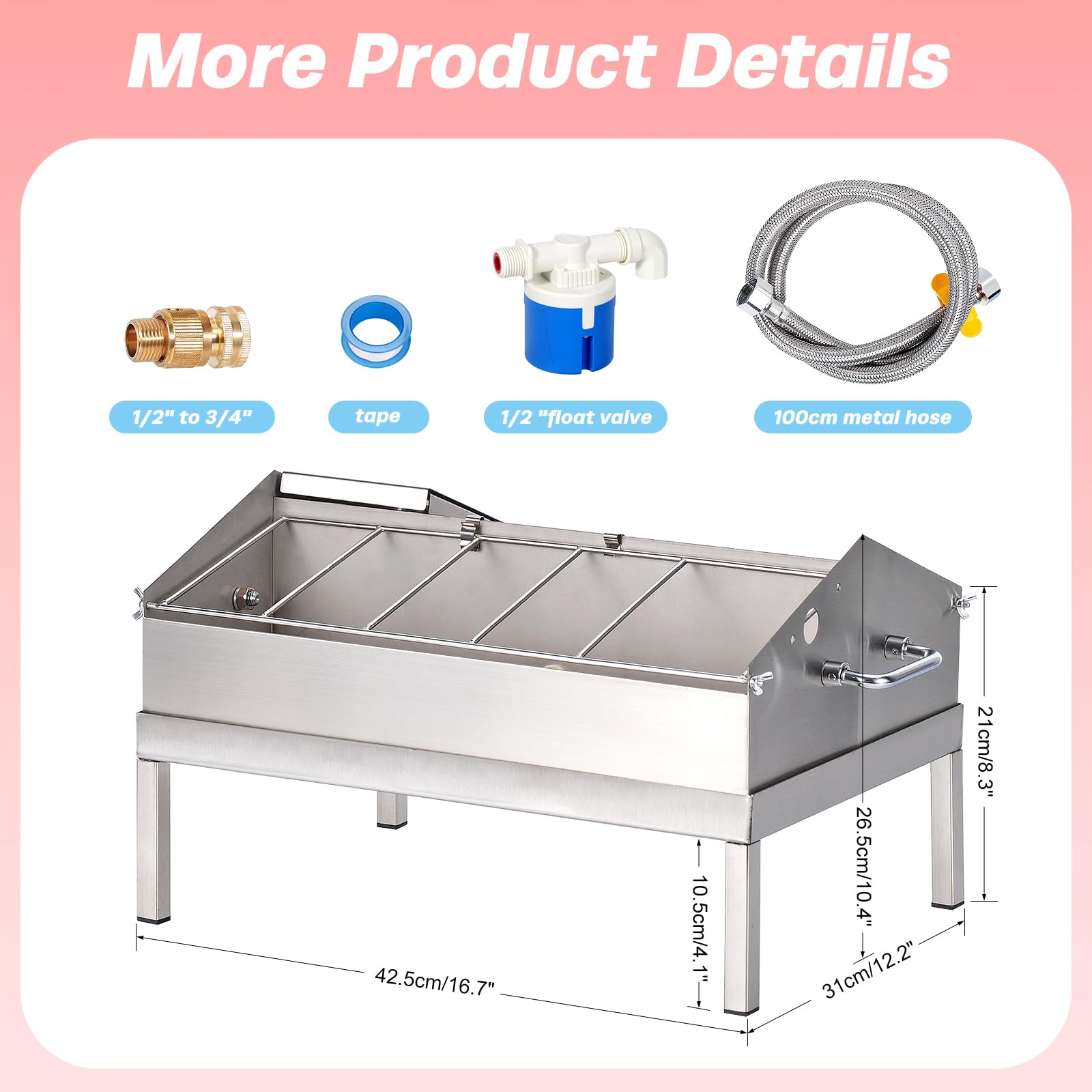 Bebedero y alimentador automático 2 en 1 para pollo, alimentador de agua de pollo de acero inoxidable con válvula flotante, dispensador de agua de llenado automático para aves de corral