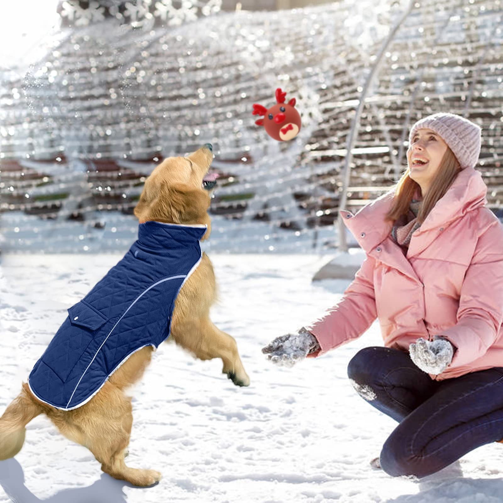 Malier Hunde-Wintermantel, Winddichter Hund Kaltwettermäntel mit echter Tasche, mittelgroße und große Hunde und Welpen (XXX-Large, Blau)