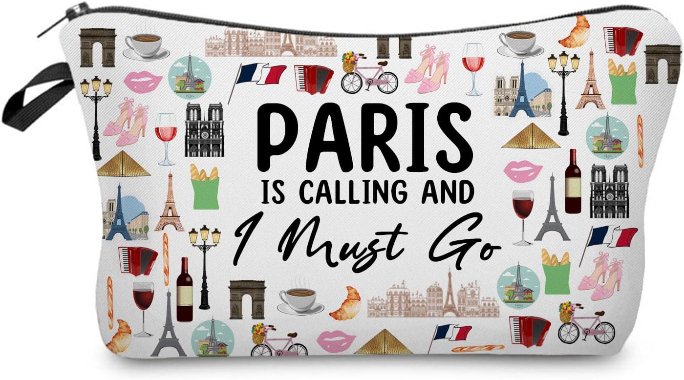 Paris Is Calling Makeup Bag Cute Small Organizer Zipper Pouch Paris Is Calling Cosmetic Bag Travel Present for Women Friends