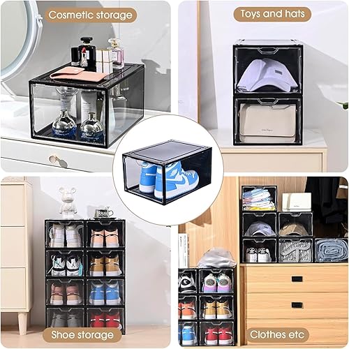 Miniatura 4 de Cajas de almacenamiento de zapatos transparentes apilables, paquete de 6 organizadores de zapatos para armario, caja de tenis, ajuste fuerte y