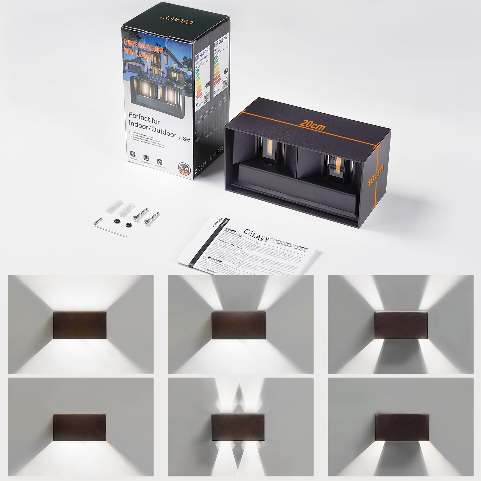 LED Wandleuchte Wandlampe innen aussen, Außenlampe Anthrazit Außenleuchte Wand, 6000K Kaltweiß Up Down Aussenlampe Aussenleuchte IP65 Außenwandleuchte Ausenbeleutung Hauswand Balkon Außen